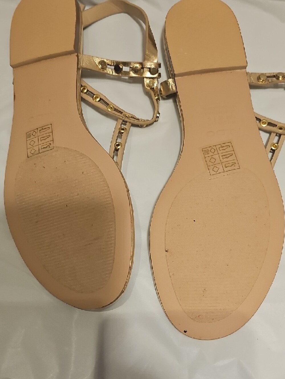 Aldo Metallic Gold T-Strap Studded Sandals - Picture 5 of 5
